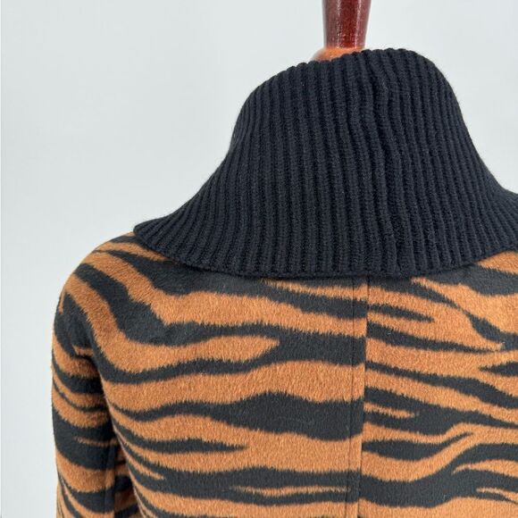 NWT Dolce Cabo Double Breasted Coat with Removable Knit Collar Brown Zebra Small - Picture 5 of 9